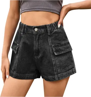 Women's Casual Denim Shorts High Rise Distressed Jeans Shorts Vintage Elastic High Waisted Loose Fit Hot Short Summer