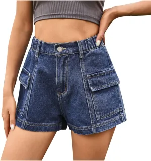 Women's Casual Denim Shorts High Rise Distressed Jeans Shorts Vintage Elastic High Waisted Loose Fit Hot Short Summer
