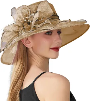 Womens Church Kentuck𝚢-Derby Hat Wide Brim Tea Party Wedding Cap Fascinators Dress Party Wedding Holiday