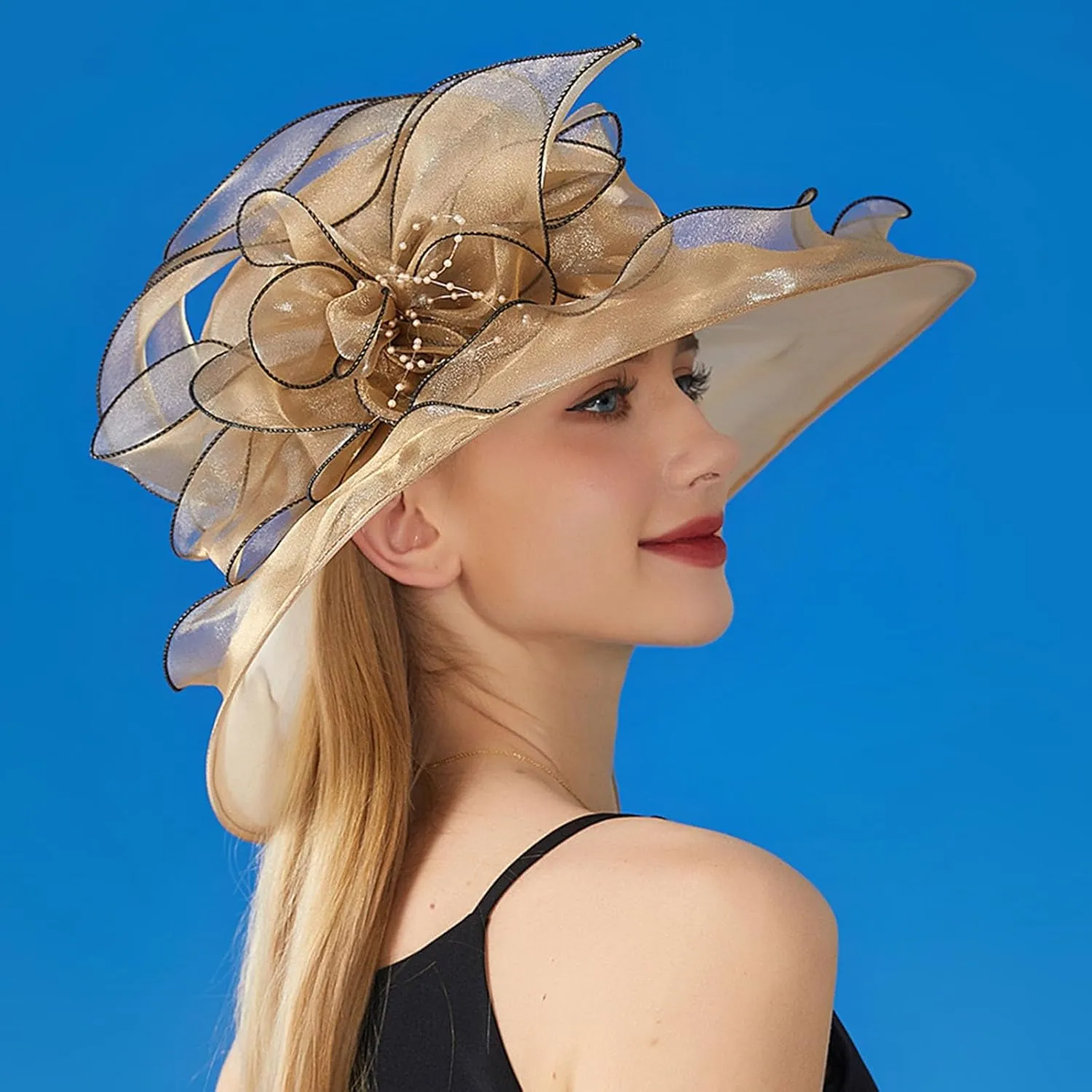 Womens Church Kentuck𝚢-Derby Hat Wide Brim Tea Party Wedding Cap Fascinators Dress Party Wedding Holiday
