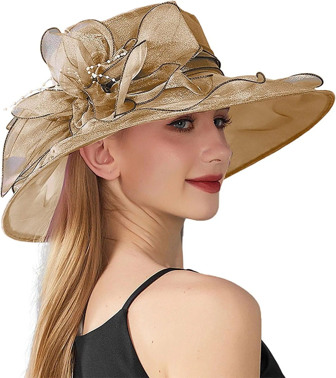 Womens Church Kentuck𝚢-Derby Hat Wide Brim Tea Party Wedding Cap Fascinators Dress Party Wedding Holiday