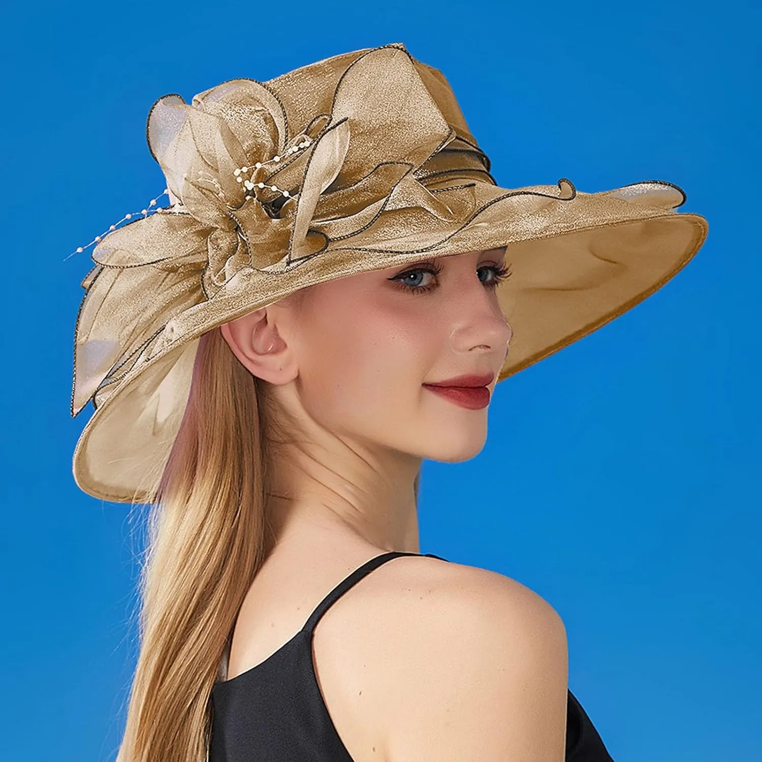 Womens Church Kentuck𝚢-Derby Hat Wide Brim Tea Party Wedding Cap Fascinators Dress Party Wedding Holiday