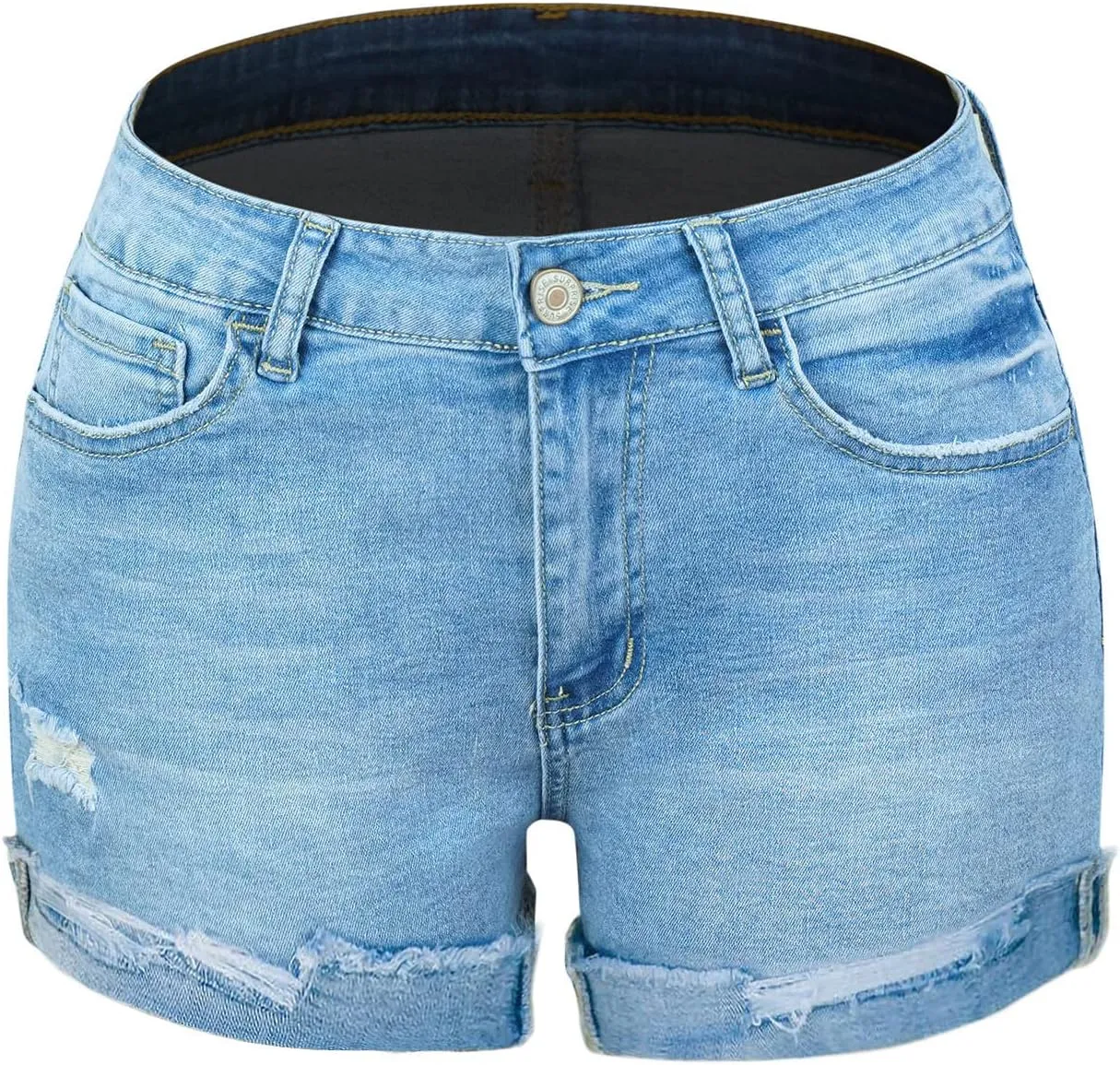 Women's Classic Ripped Button Fly Jeans Shorts High Rise Roll Hem Frayed Denim Shorts Summer Casual Shorts with Pockets