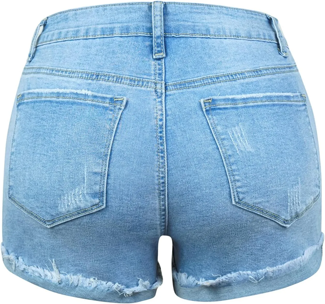 Women's Classic Ripped Button Fly Jeans Shorts High Rise Roll Hem Frayed Denim Shorts Summer Casual Shorts with Pockets