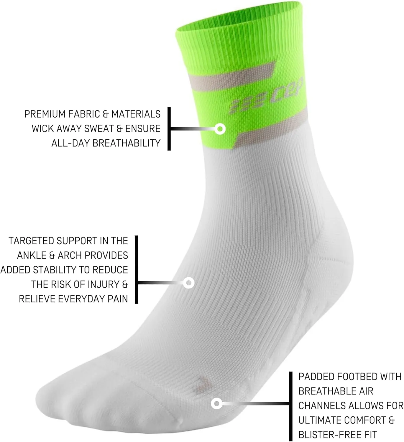 Womens Crew Cut Athletic Performance Running Sock - CEP Mid Cut Socks