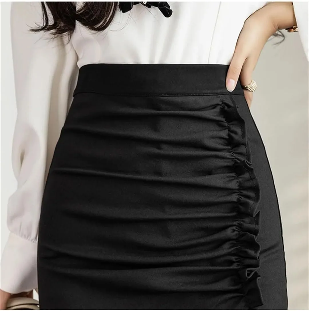 Women's Elegant Irregular Wrap Skirts High Waist Front Split Sheath Pencil Office Skirts