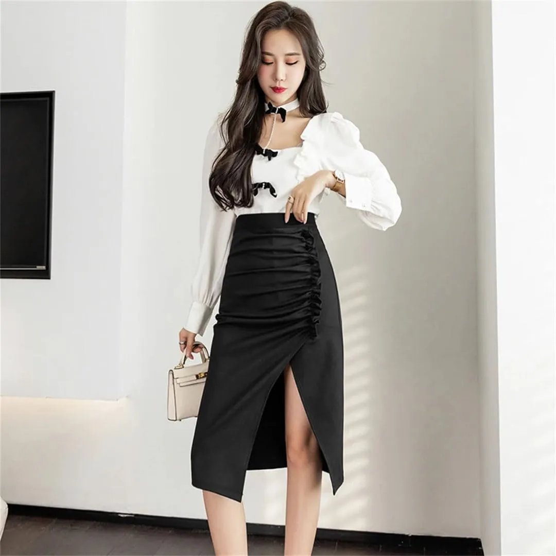 Women's Elegant Irregular Wrap Skirts High Waist Front Split Sheath Pencil Office Skirts
