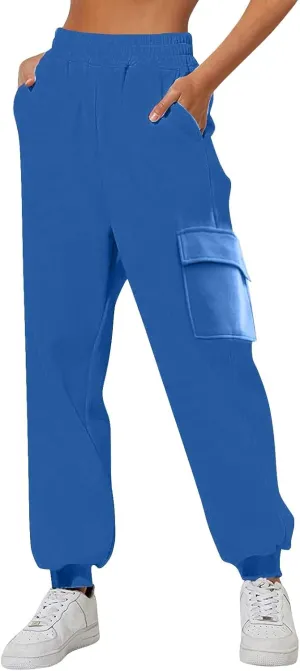 Womens Fleece Lined Pants Wide Leg Elastic Waist Sweatpants Fashion Line Loose Pants Fall Casual Basic High Waisted