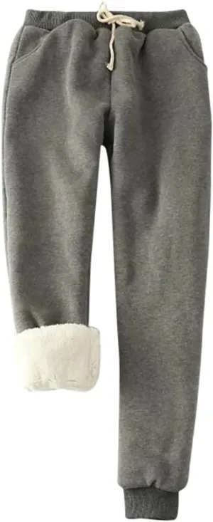 Women's Fleece Lined Sweatpants Winter Warm Sherpa Lined Athletic Sweatpants Thermal Jogger Fleece Pants with Pocket