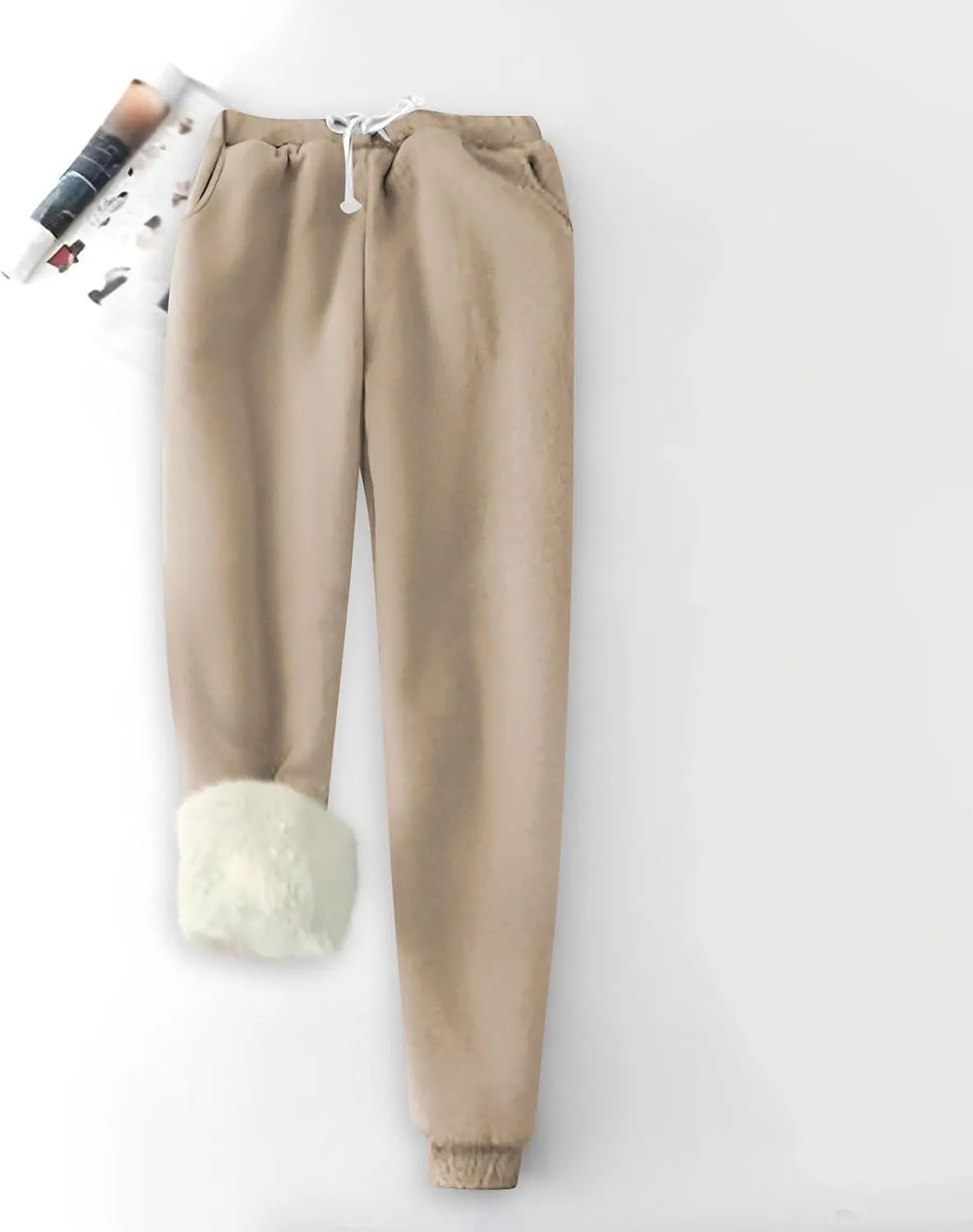 Women's Fleece Lined Sweatpants Winter Warm Sherpa Lined Athletic Sweatpants Thermal Jogger Fleece Pants with Pocket