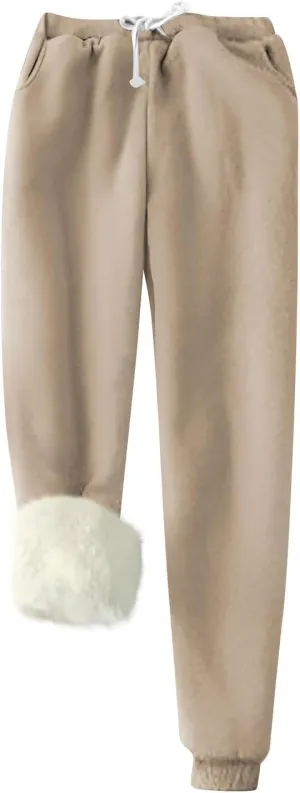 Women's Fleece Lined Sweatpants Winter Warm Sherpa Lined Athletic Sweatpants Thermal Jogger Fleece Pants with Pocket