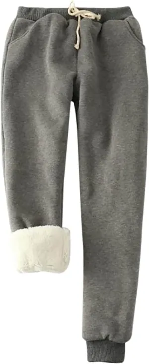 Womens Fleece Pants Sherpa Lined Sweatpants Winter Warm Cashmere Sweat Pants Solid Color Casual Jogger with Pockets