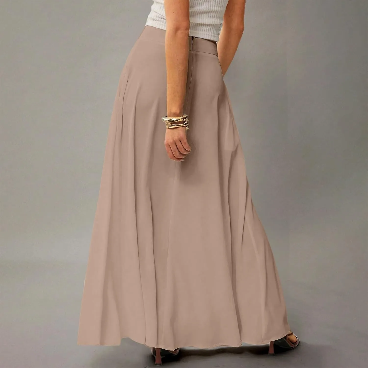 Womens Flowy A Line Skirt Boho Elastic High Waisted Long Maxi Skirts for Women Trendy Summer Basicwith Pockets