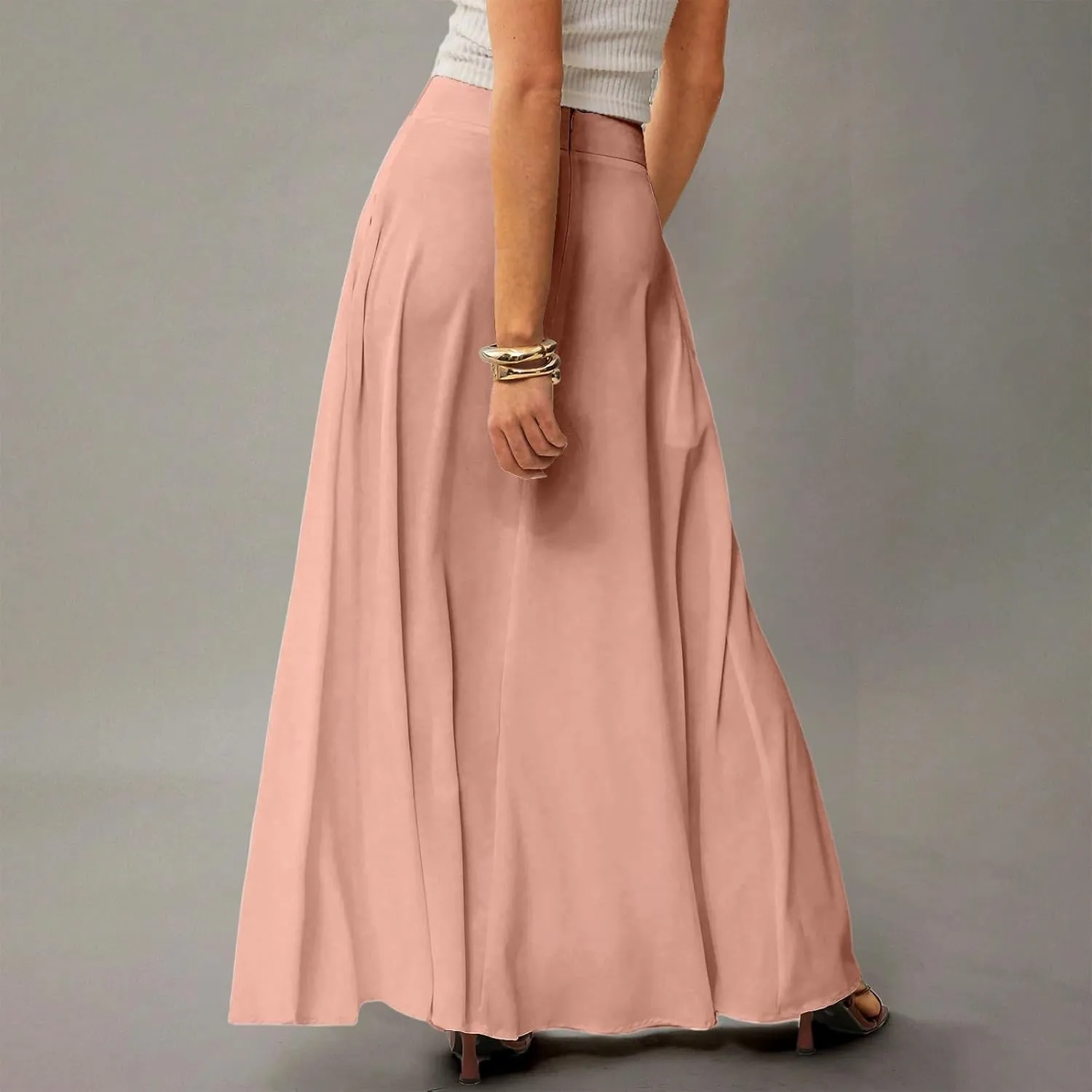 Womens Flowy A Line Skirt Boho Elastic High Waisted Long Maxi Skirts for Women Trendy Summer Basicwith Pockets