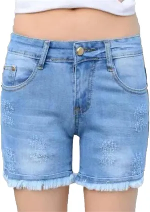 Women's High Rise Breasted Denim Shorts Buttons Detailed High-Waisted Skinny Jeans Shorts Fashion Comfy Mini Jeans (30,Light Blue)