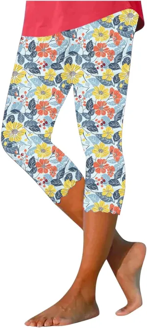 Women's High Waist Capri Leggings Stretch Slimming Pants Comfy Yoga Leggings Summer Workout Capris Buttery Soft Tights