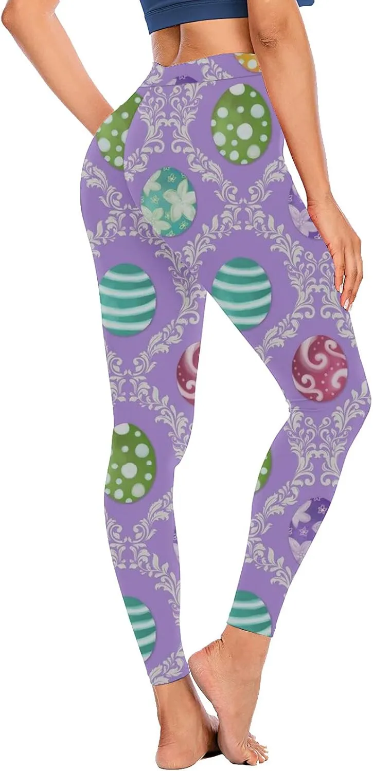 Women's High Waisted Leggings Easter Egg Printed Activewear Body Shaper Tights Firm Compression Yoga Leggings