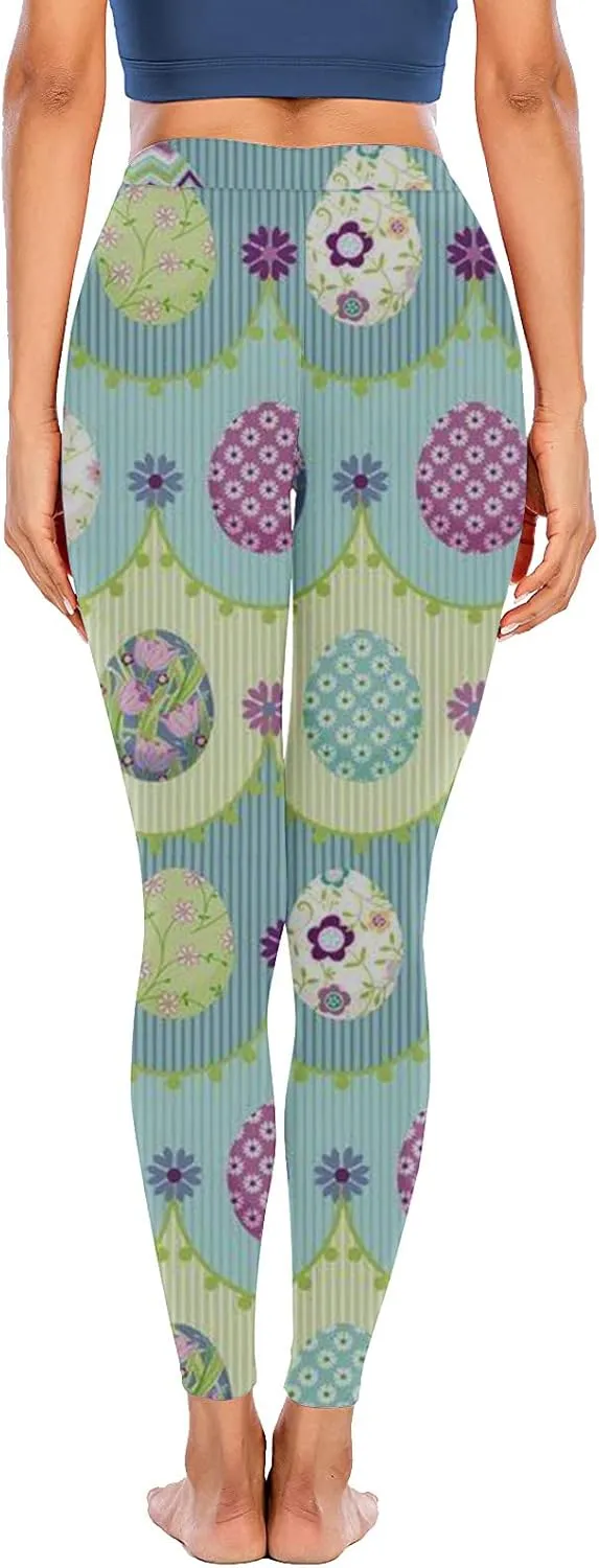Women's High Waisted Leggings Easter Egg Printed Activewear Body Shaper Tights Firm Compression Yoga Leggings