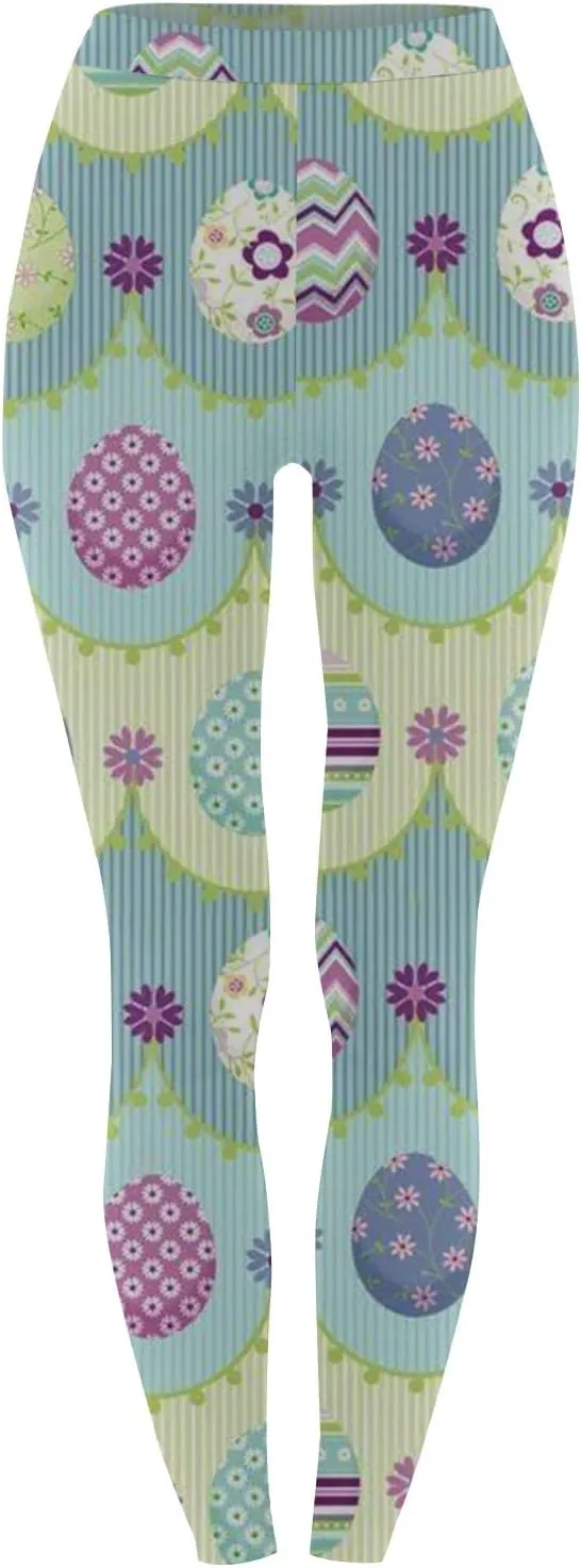 Women's High Waisted Leggings Easter Egg Printed Activewear Body Shaper Tights Firm Compression Yoga Leggings