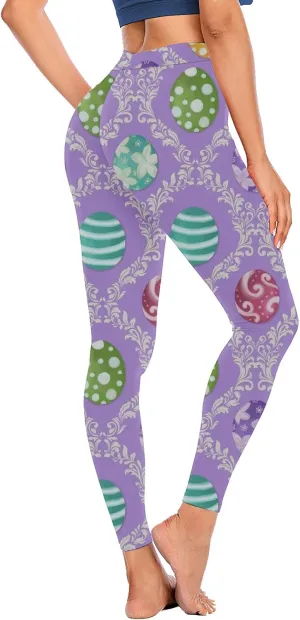 Women's High Waisted Leggings Easter Egg Printed Activewear Body Shaper Tights Firm Compression Yoga Leggings