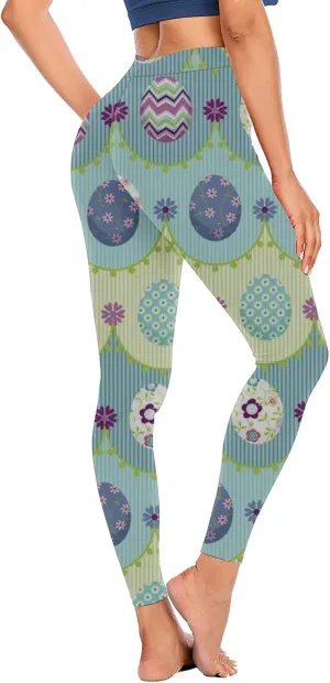 Women's High Waisted Leggings Easter Egg Printed Activewear Body Shaper Tights Firm Compression Yoga Leggings