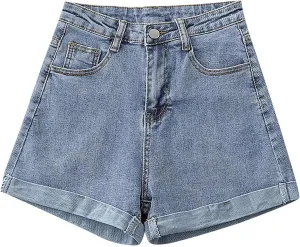Women's High Waisted Stretchy Denim Shorts Casual Summer Wide Leg Jean Shorts Trendy A Line Design Loose Fit Jorts