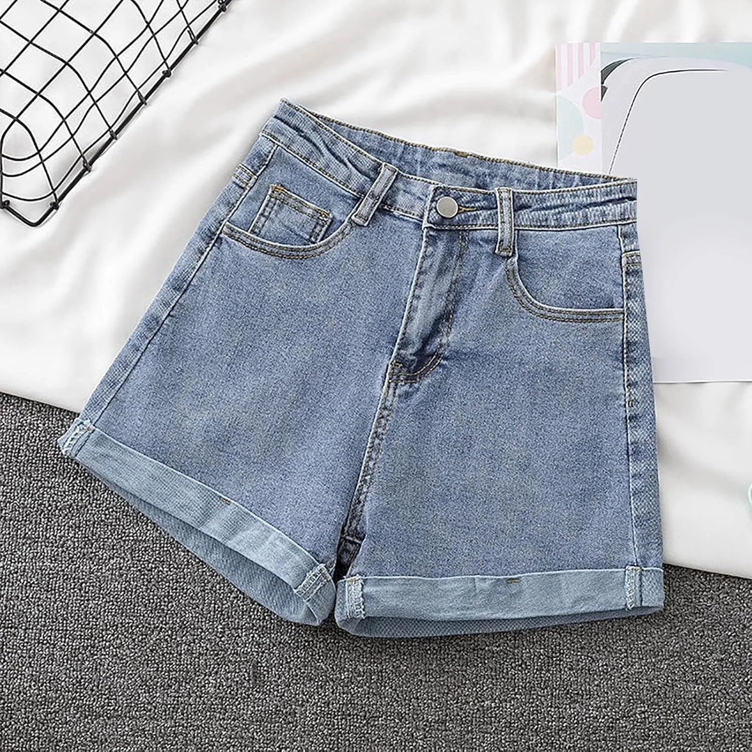 Women's High Waisted Stretchy Denim Shorts Casual Summer Wide Leg Jean Shorts Trendy A Line Design Loose Fit Jorts
