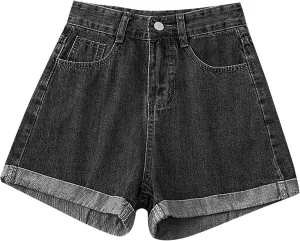 Women's High Waisted Stretchy Denim Shorts Casual Summer Wide Leg Jean Shorts Trendy A Line Design Loose Fit Jorts