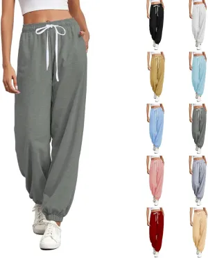 Womens Joggers Baggy Casual Drawstring High Waisted Sweatpants Cinch Bottom Workout Lounge Pants with Pockets