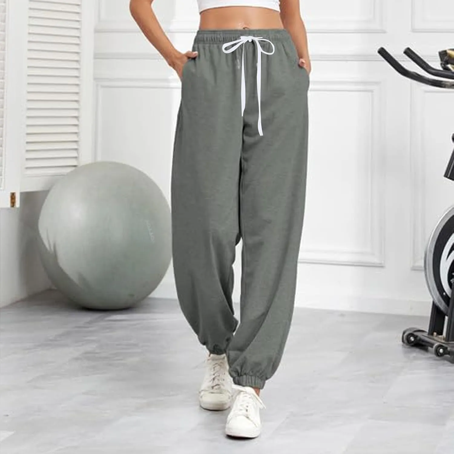 Womens Joggers Baggy Casual Drawstring High Waisted Sweatpants Cinch Bottom Workout Lounge Pants with Pockets