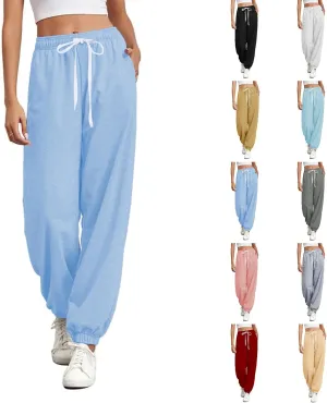 Womens Joggers Baggy Casual Drawstring High Waisted Sweatpants Cinch Bottom Workout Lounge Pants with Pockets