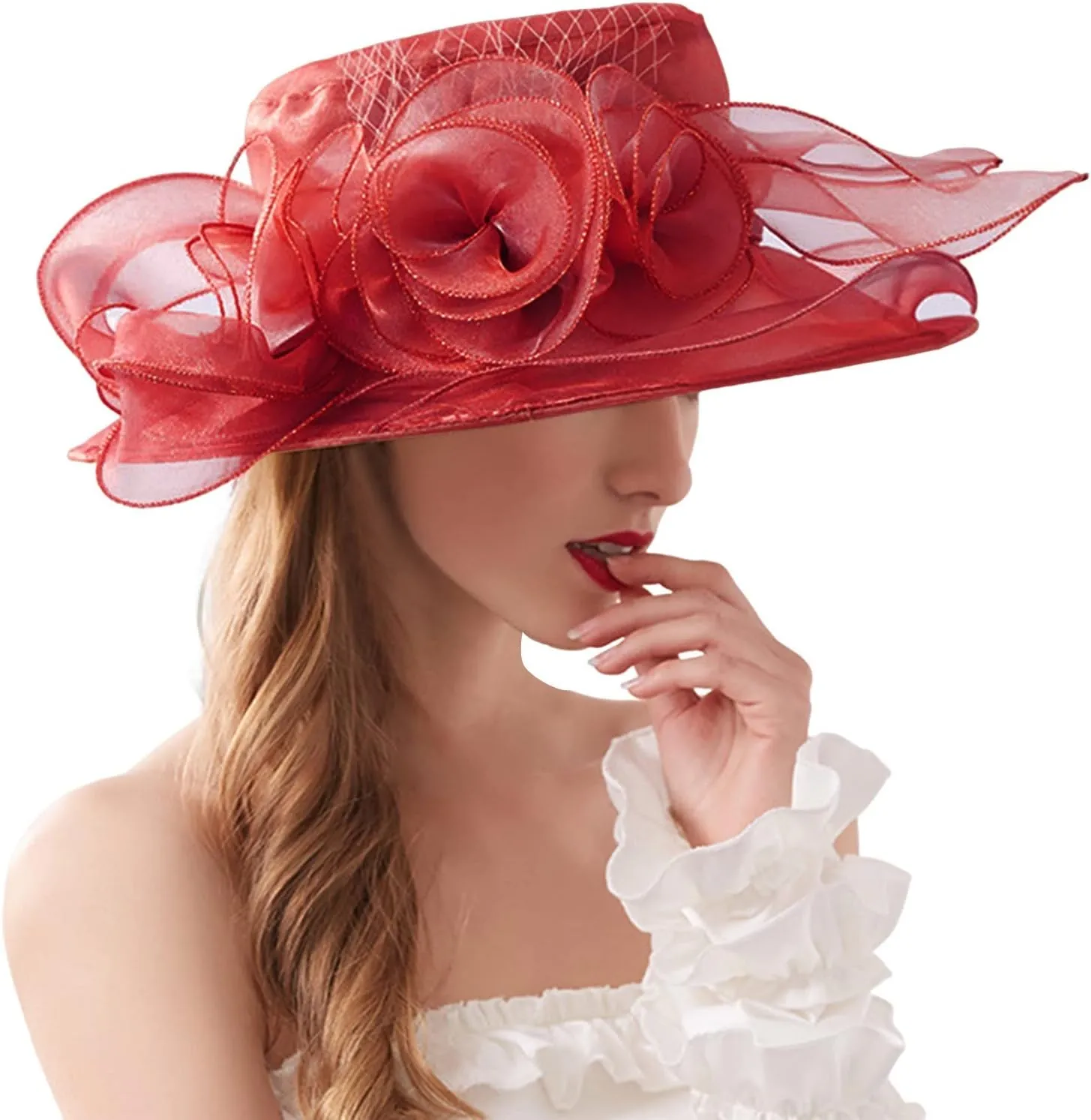 Womens Kentucky Church Derby Hat Wide Brim Tea Party Wedding Cap for Women Summer Organza Fascinator Hat