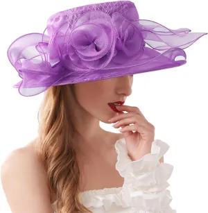 Womens Kentucky Church Derby Hat Wide Brim Tea Party Wedding Cap for Women Summer Organza Fascinator Hat