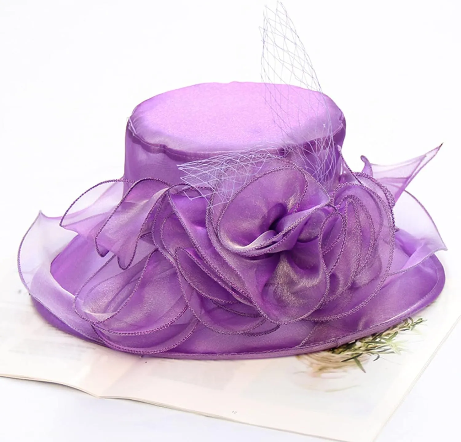 Womens Kentucky Church Derby Hat Wide Brim Tea Party Wedding Cap for Women Summer Organza Fascinator Hat
