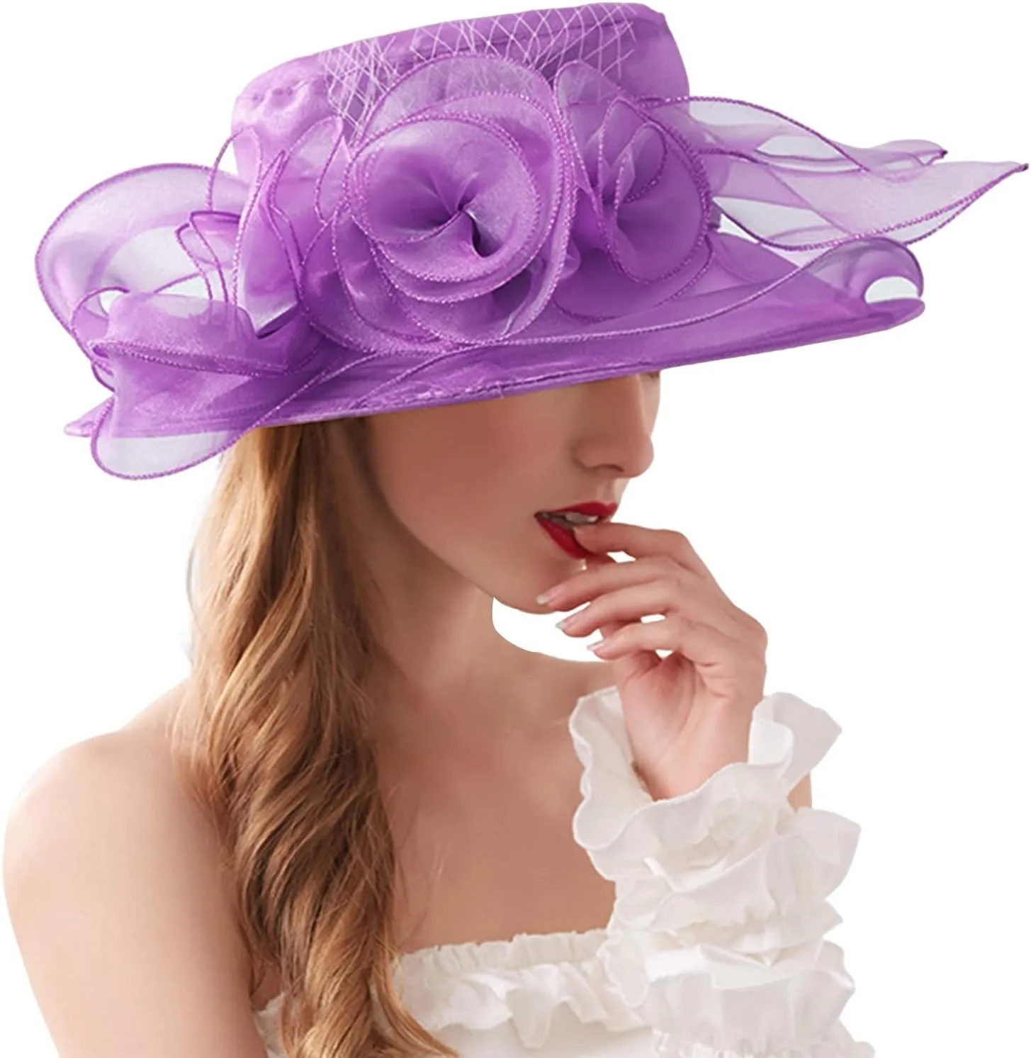 Womens Kentucky Church Derby Hat Wide Brim Tea Party Wedding Cap for Women Summer Organza Fascinator Hat