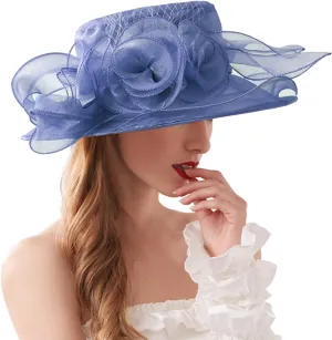 Womens Kentucky Church Derby Hat Wide Brim Tea Party Wedding Cap for Women Summer Organza Fascinator Hat
