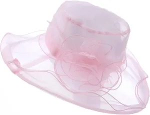 Womens Kentucky Church Derby Hats Fascinators Fancy Hats for Women Tea Party Wide Brim Organza Church Hats Sun Hats