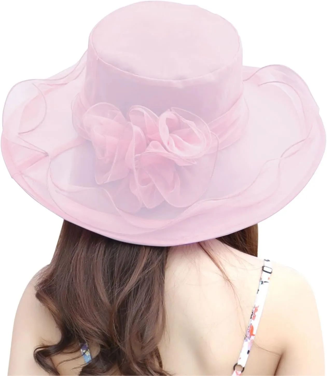 Womens Kentucky Church Derby Hats Fascinators Fancy Hats for Women Tea Party Wide Brim Organza Church Hats Sun Hats