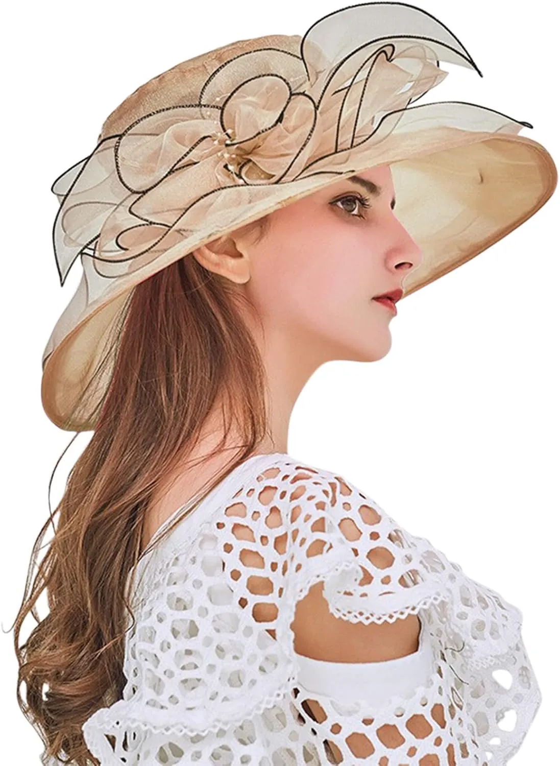 Womens Kentucky Church Derby Hats Fascinators Womens Summer Tea Party Hats Wide Brim Organza Church Hats Sun Hats