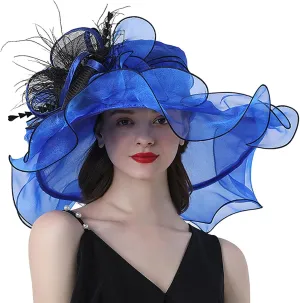 Women's Kentucky Church Wide Brim Organza Derby Hat Summer Sun Hats Fascinator Bridal Tea Party Wedding Travle Cap