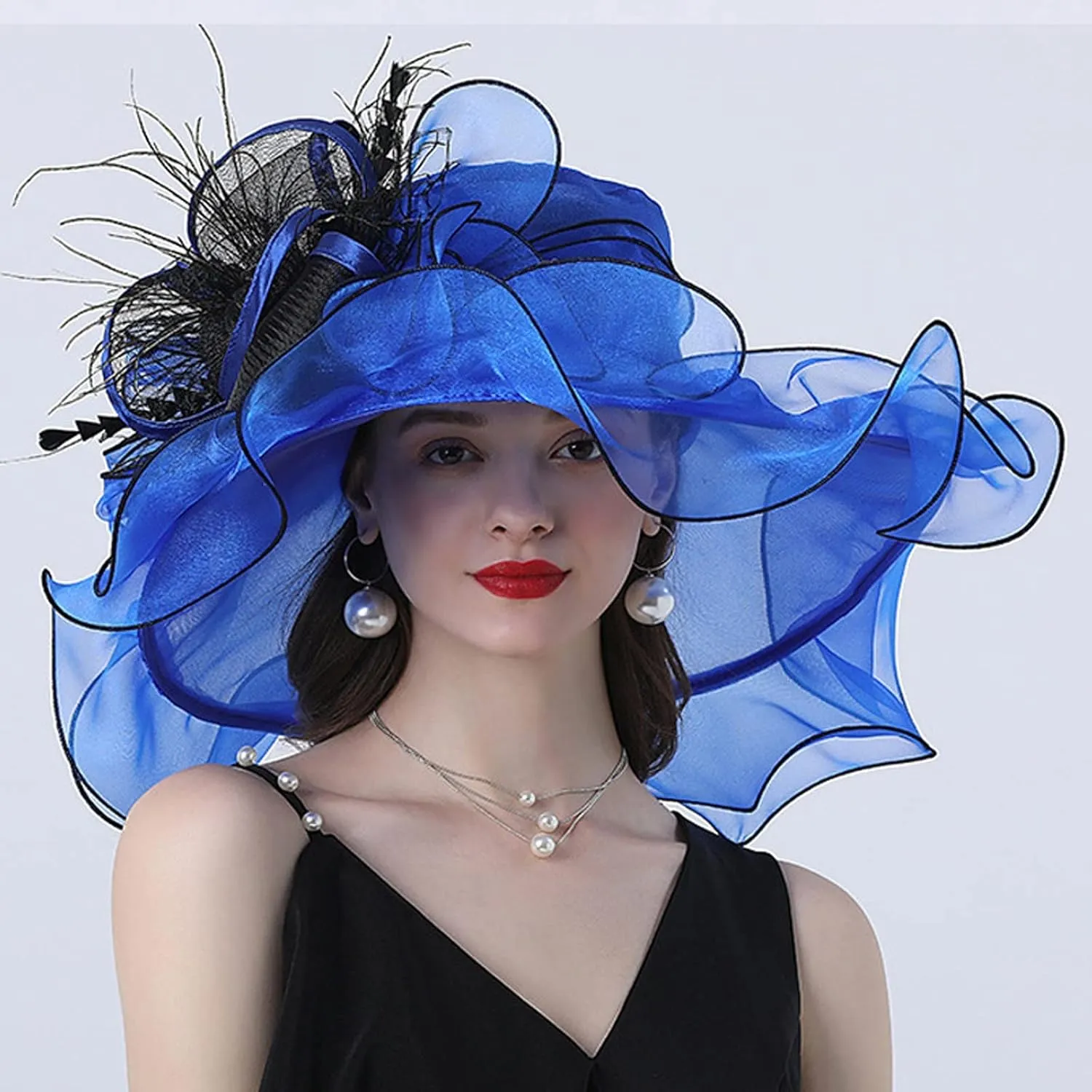 Women's Kentucky Church Wide Brim Organza Derby Hat Summer Sun Hats Fascinator Bridal Tea Party Wedding Travle Cap