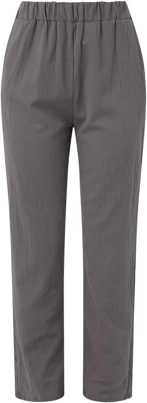 Womens Linen Blend Summer Y2K Streetwear Pants Elastic Waisted Baggy Stretchy Plus Size Trousers Beach