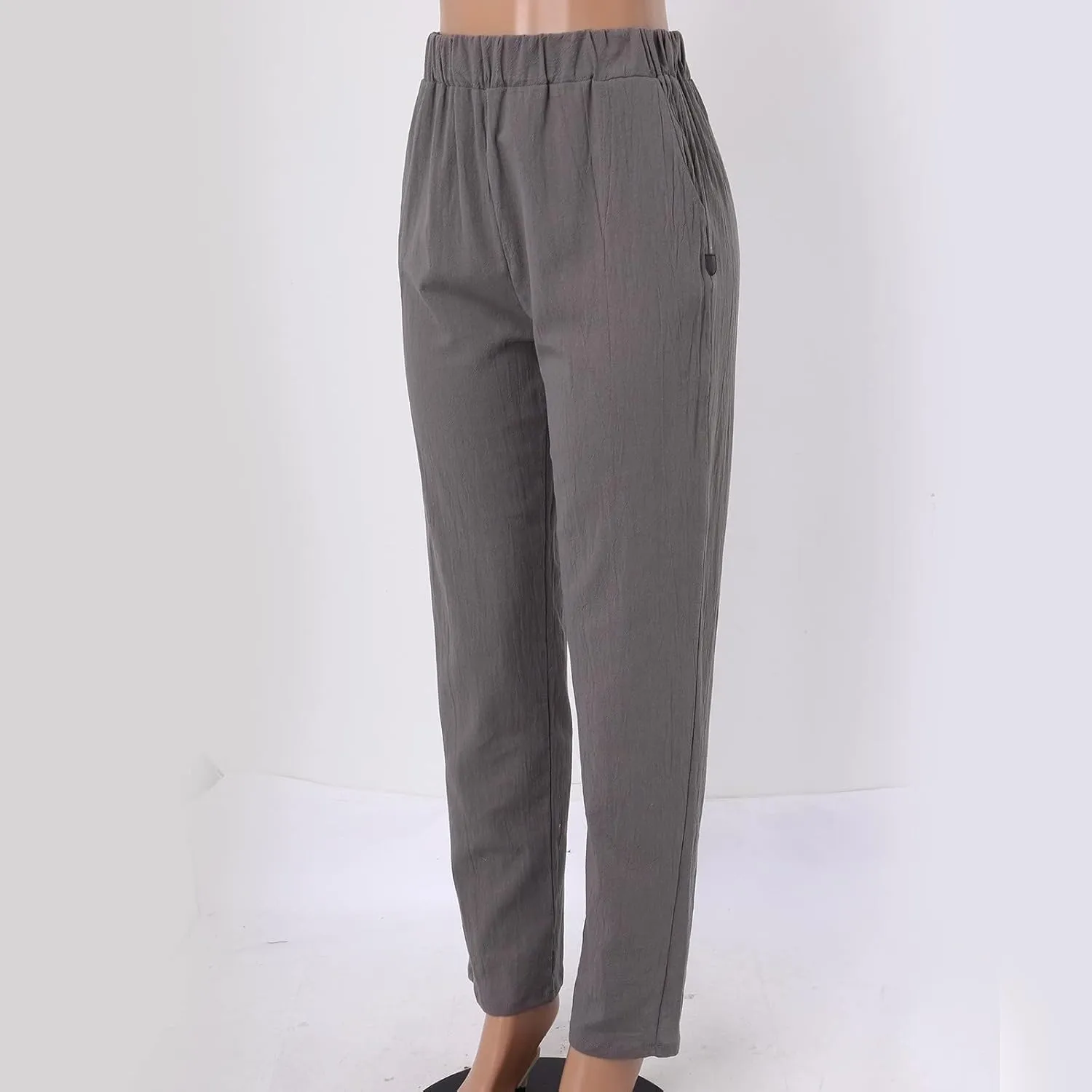Womens Linen Blend Summer Y2K Streetwear Pants Elastic Waisted Baggy Stretchy Plus Size Trousers Beach