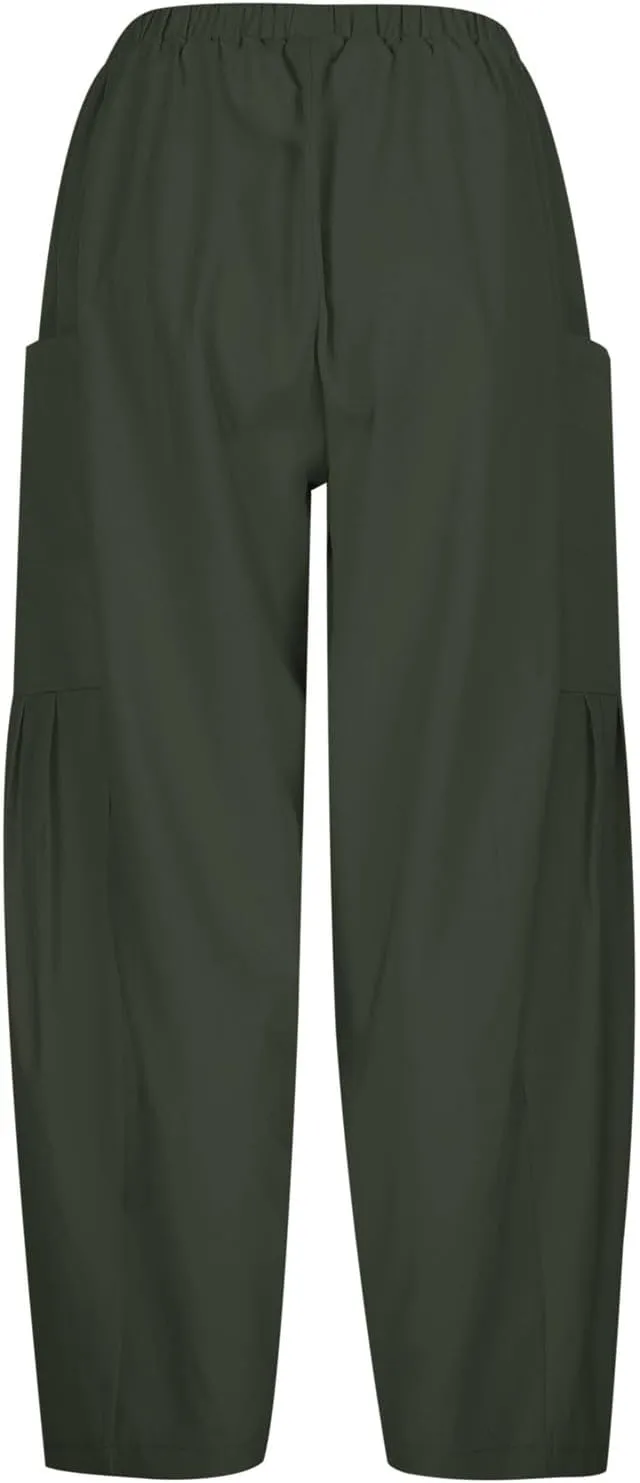 Women's Linen Summer Y2K Fashion Palazzo Pants Elastic Waisted Baggy Stretchy Slim Fit Trouser Travel