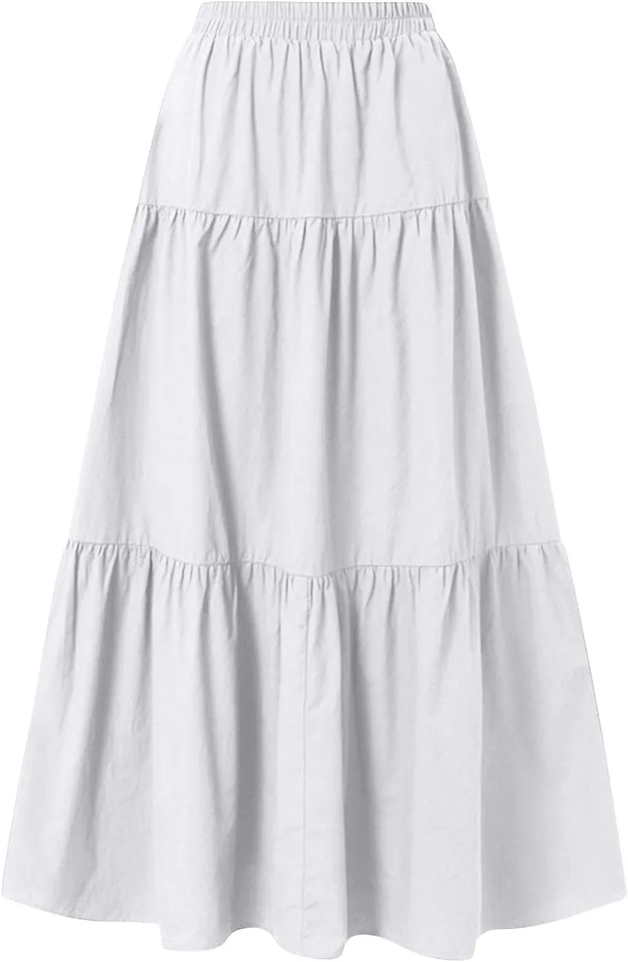 Womens Long Maxi Skirts Fashion Tiered Pleated A-Line Skirt Drawstring Waist Loose Solid Beach Travel Clothes 2025