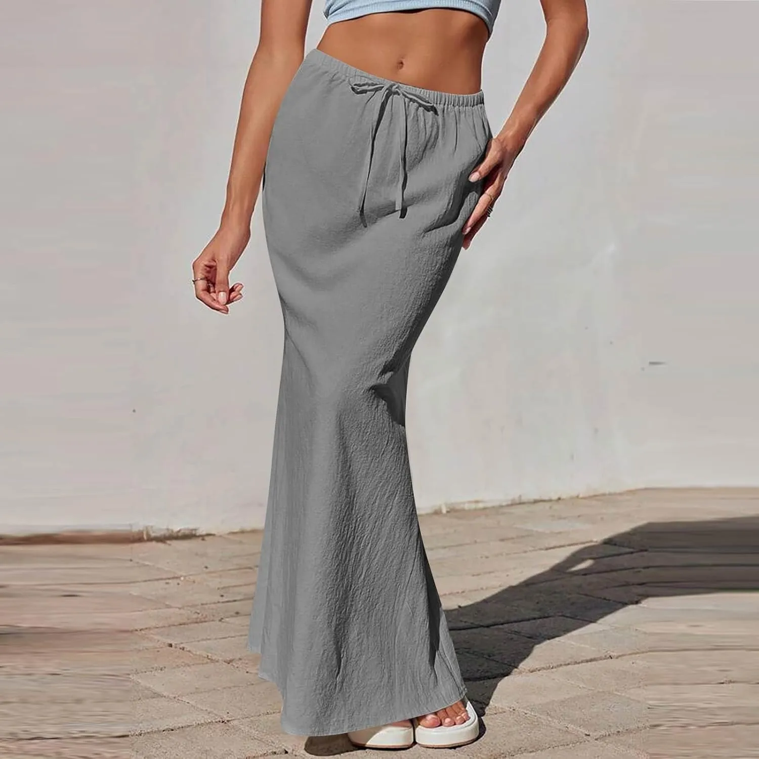 Women's Long Skirts Solid Stretchy Wrap Side Split Athletic Maxi Skirt Trendy, S-2XL