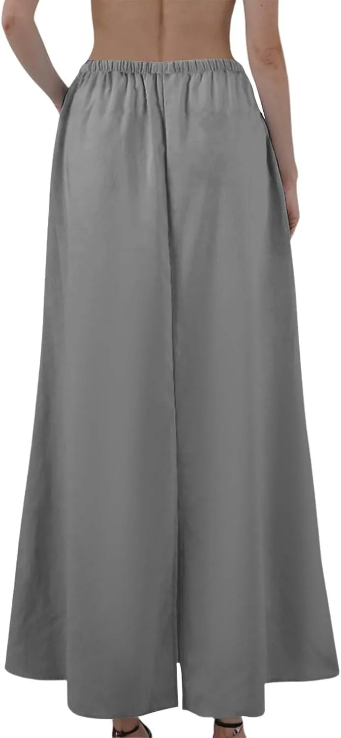 Women's Long Skirts Solid Stretchy Wrap Side Split Athletic Maxi Skirt Trendy, S-2XL