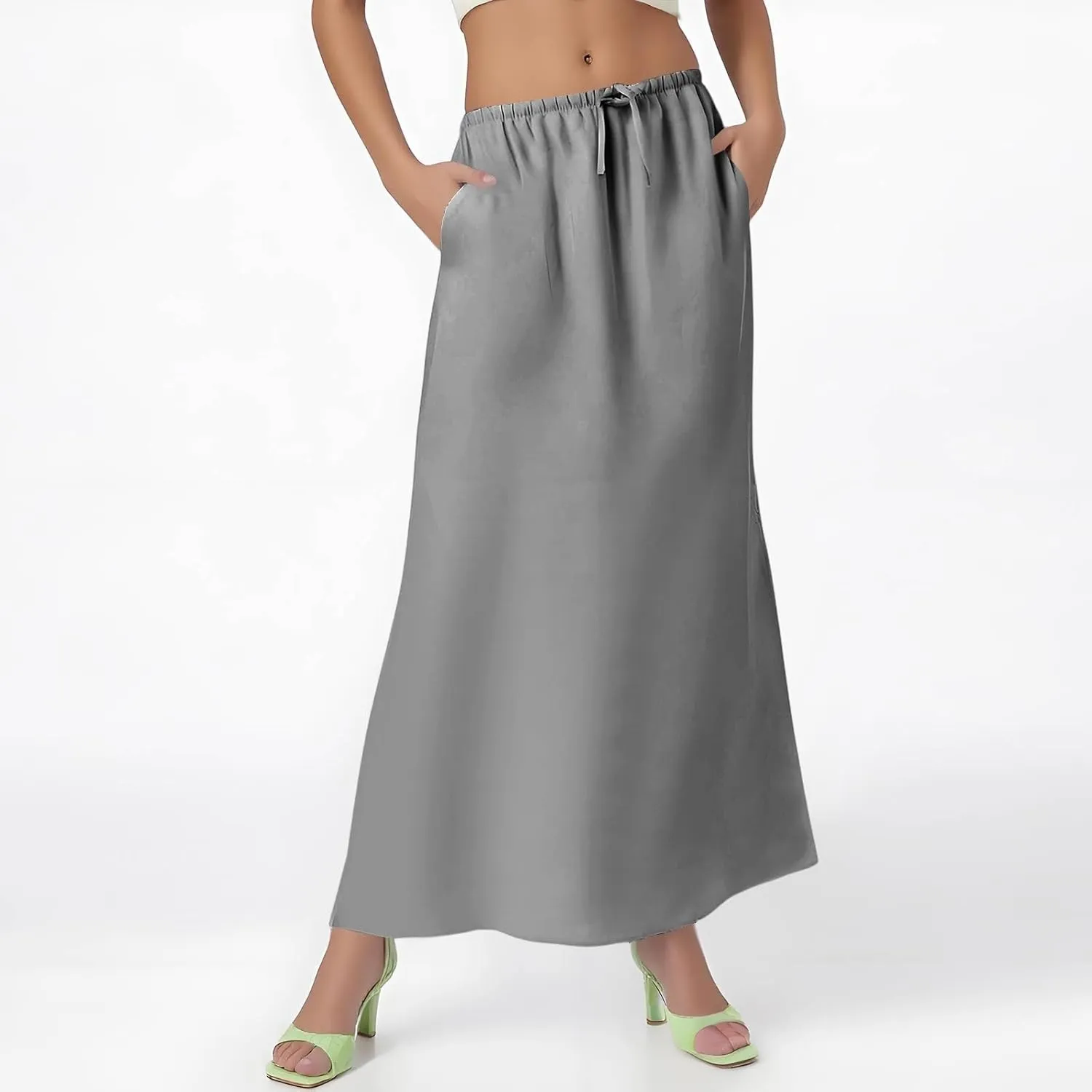 Women's Long Skirts Solid Stretchy Wrap Side Split Athletic Maxi Skirt Trendy, S-2XL