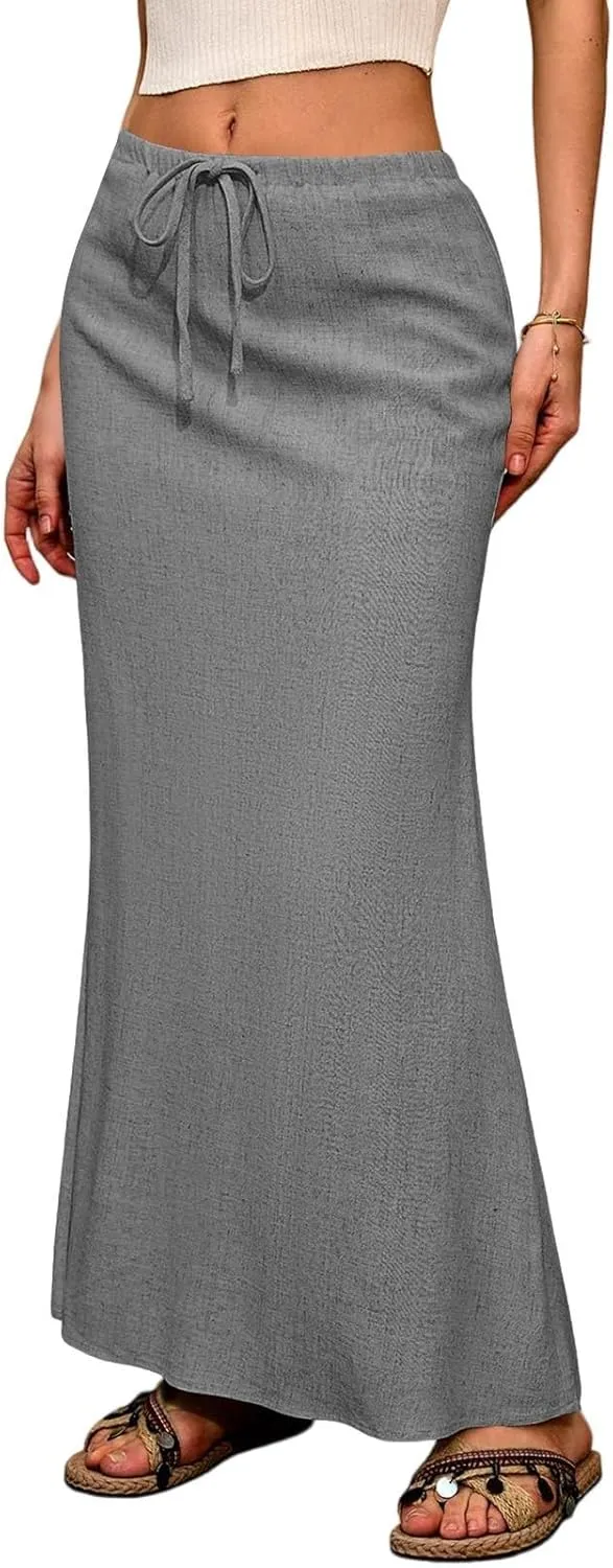 Women's Long Skirts Solid Stretchy Wrap Side Split Athletic Maxi Skirt Trendy, S-2XL