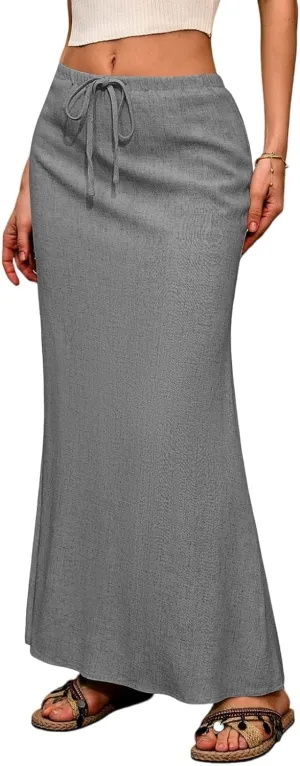 Women's Long Skirts Solid Stretchy Wrap Side Split Athletic Maxi Skirt Trendy, S-2XL